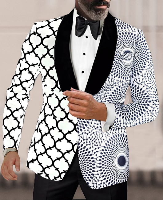 Elegant Collar Stitching Contrast Color Calico Panel Blazer