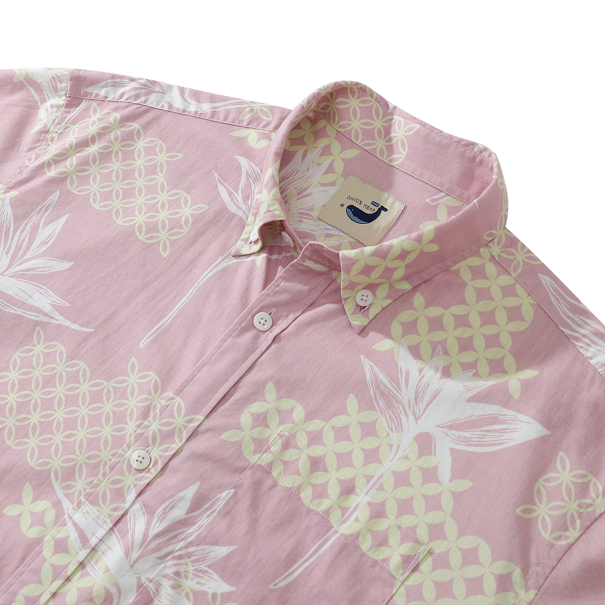 Light Pink 100% Cotton Men's Button-down Shirt Tropical Print