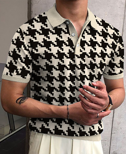 Fashion Calico Lapel Collar Short Sleeve Loose Polo Shirt