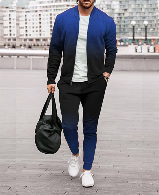 Men Ombre Print Zipper Front Jacket & Panst Set