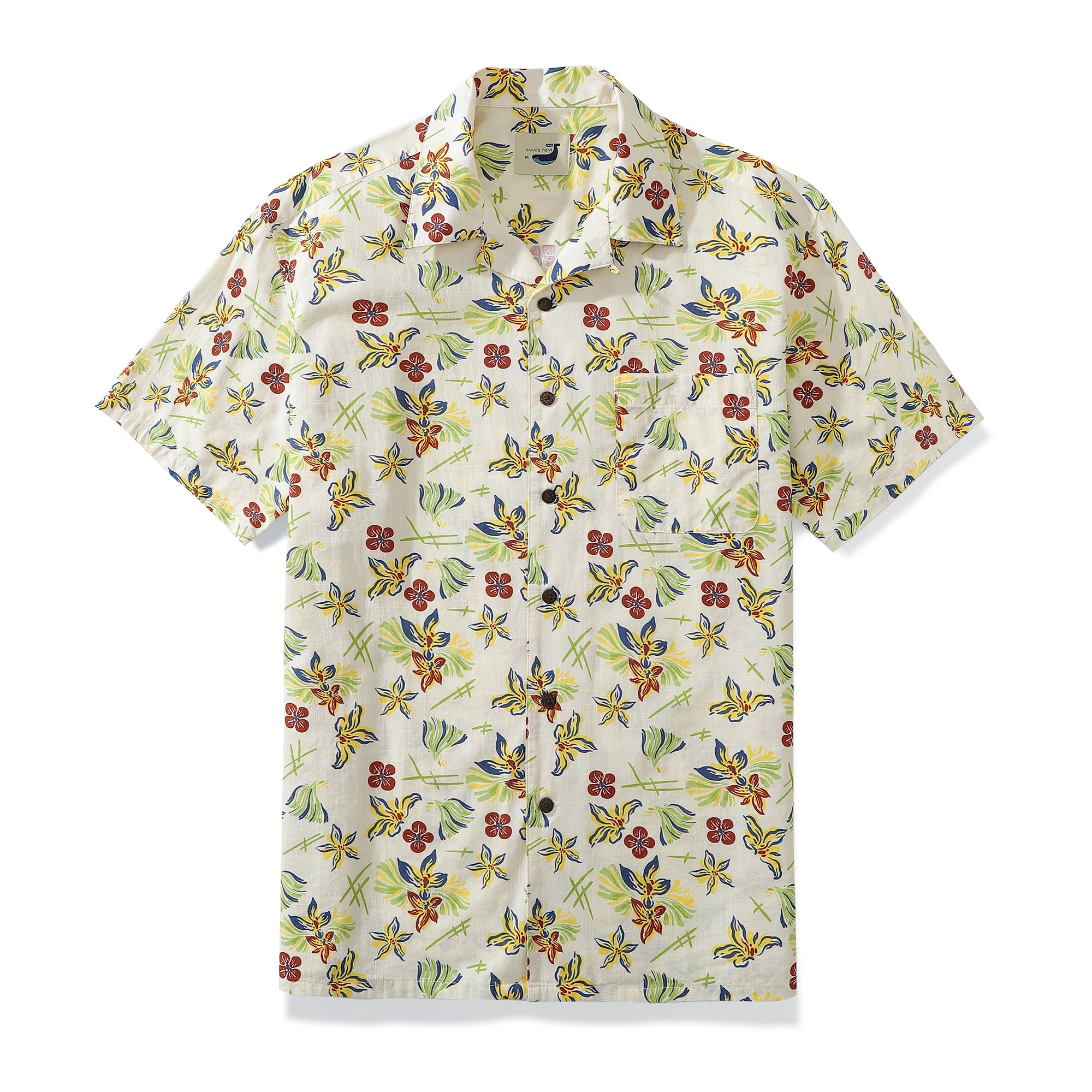 Hula Time Light Yellow Men's 100% Cotton Camp Shirts Coconut Button
