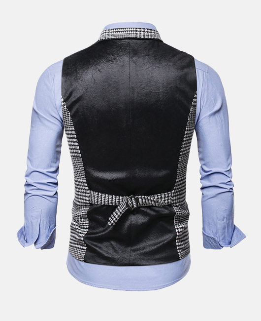 Business Houndstooth Lapel Collar Single Breasted Blazer Vest