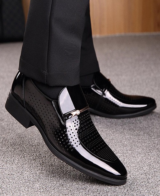 Business Solid Color Point Toe Shiny Patent Dress Shoes