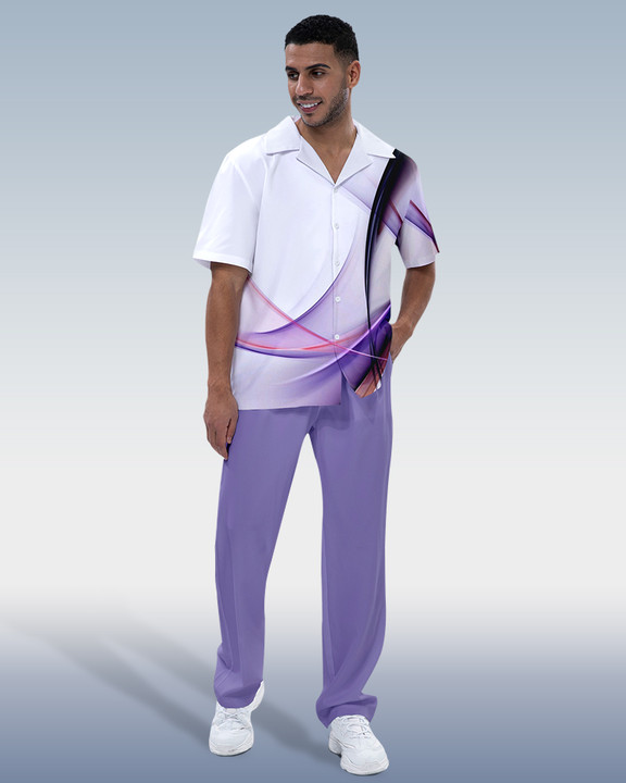 Men's Ombre Print Short Sleeve Shirt Walking Set 285